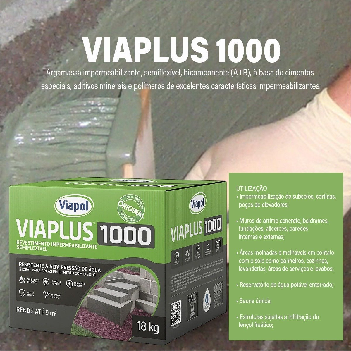 Viaplus 1000 Impermeabilizante Cimenticio Viapol 18kg - Imagem 2
