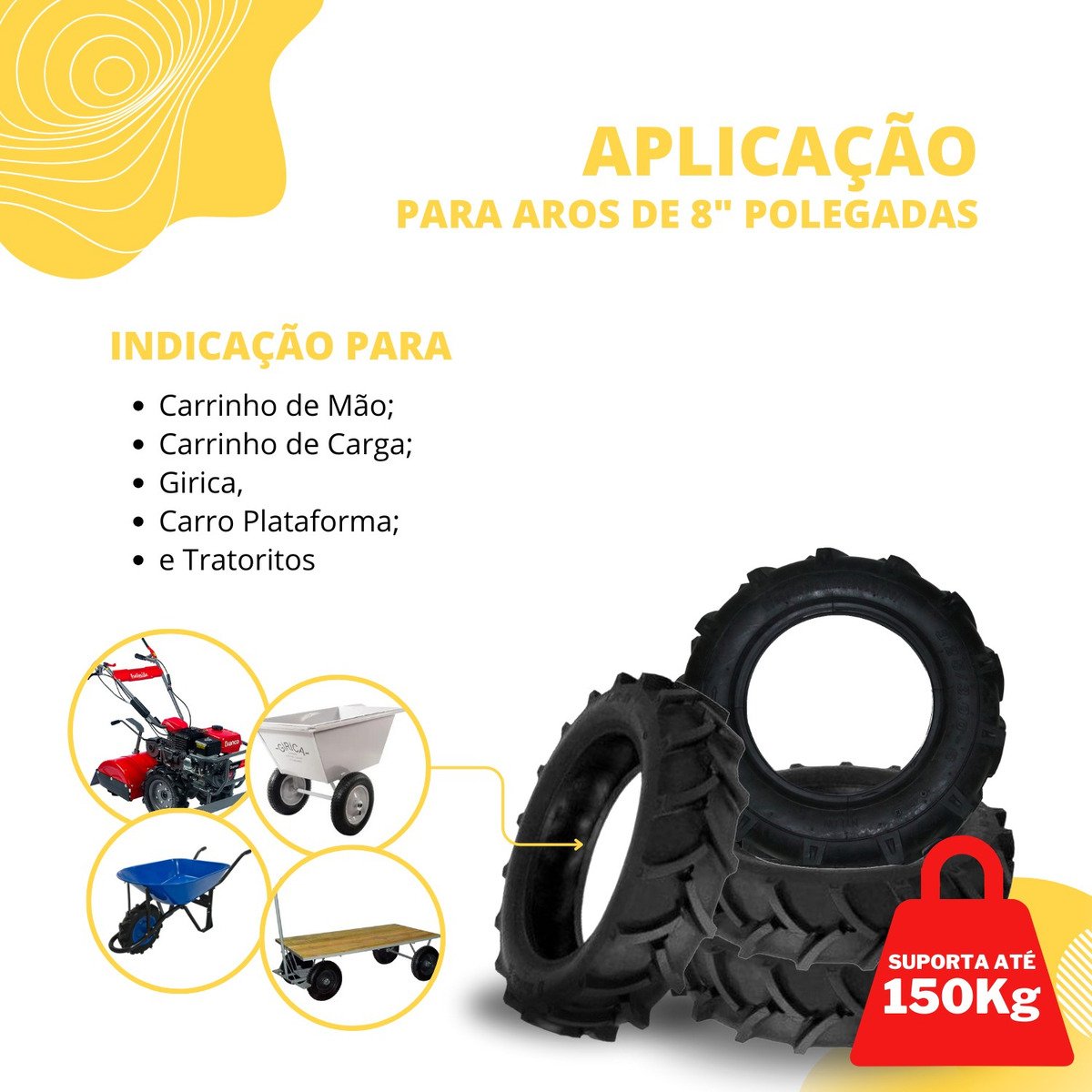 Pneu Carrinho De Mão Tipo Trator 3,25 E 3,50 X 8 Kit 2 Unid