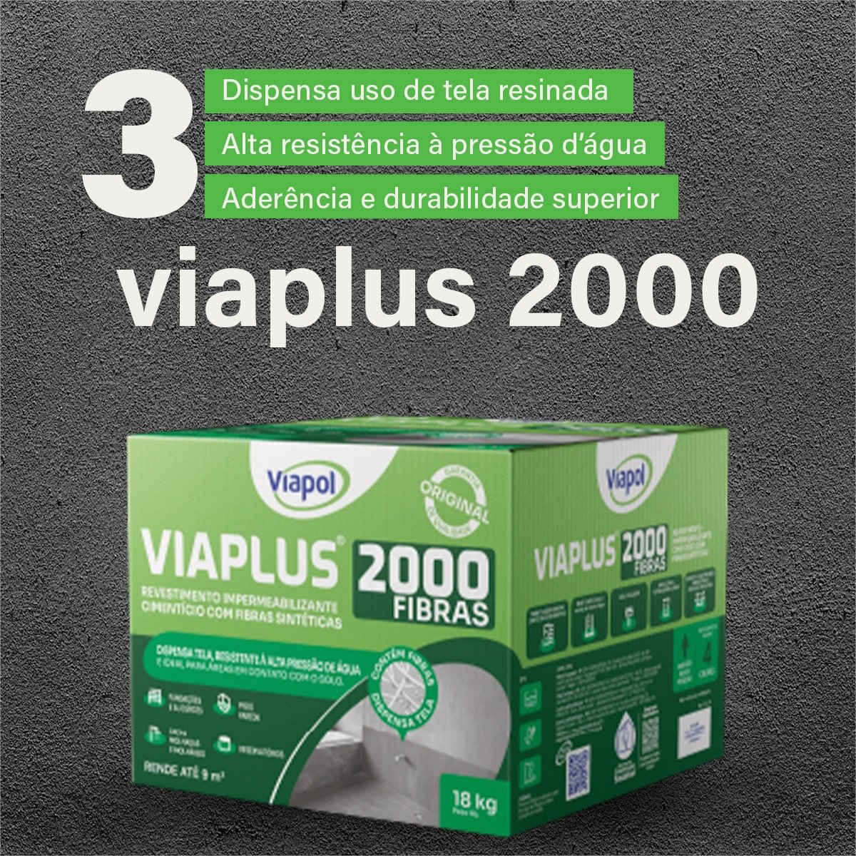 Viaplus 2000 Fibras Impermeabilizante Cimenticio Viapol 18kg - Imagem 2