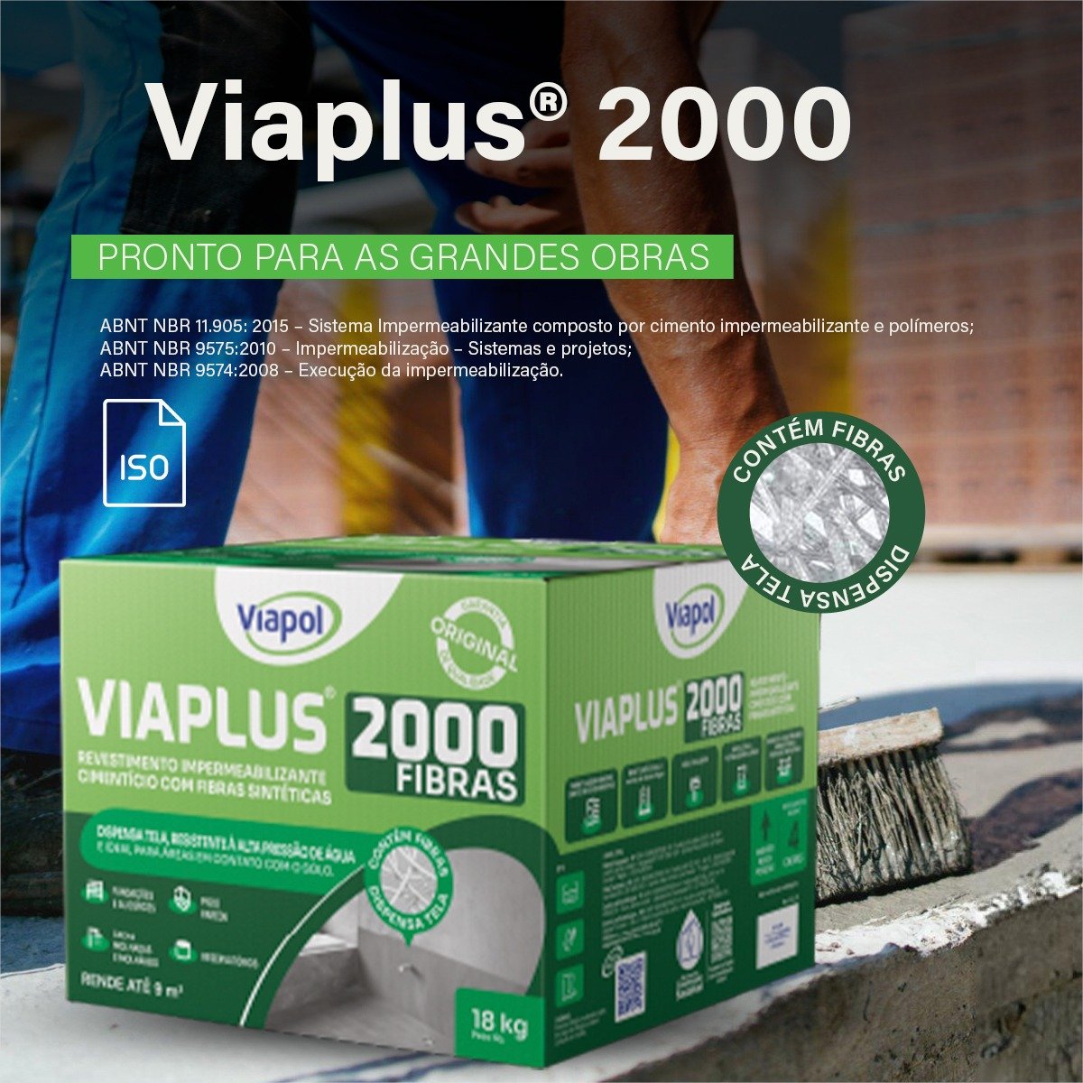 Viaplus 2000 Fibras Impermeabilizante Cimenticio Viapol 18kg - Imagem 3