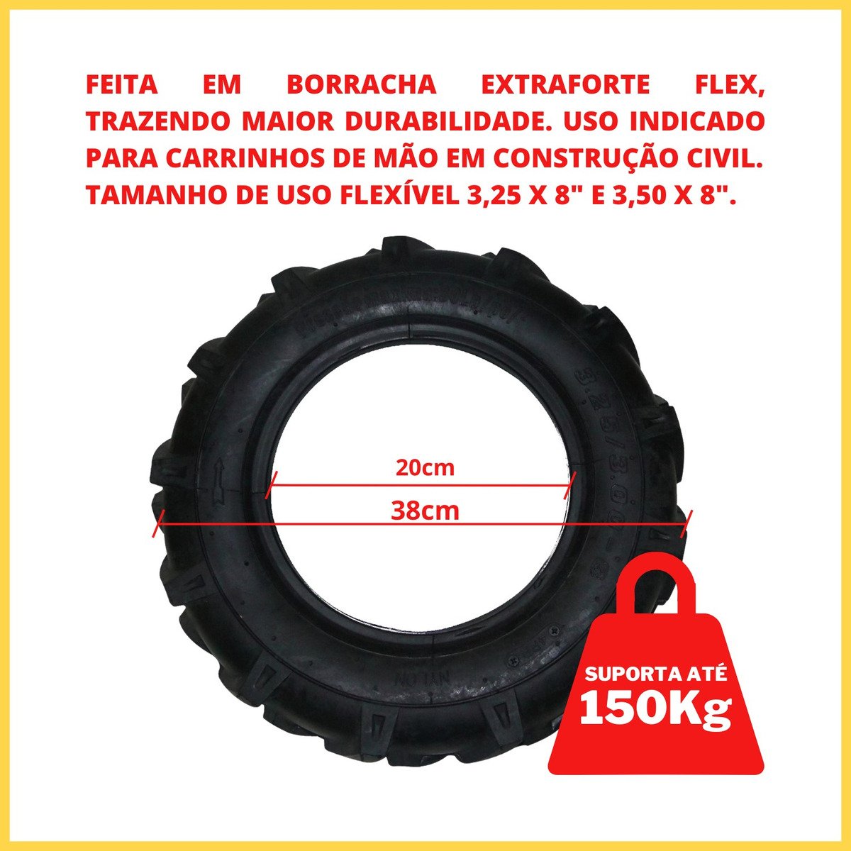 Pneu Carrinho De Mão Tipo Trator 3,25 E 3,50 X 8 Kit 2 Unid - Imagem 5