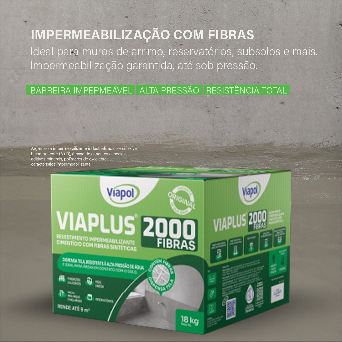 Viaplus 2000 Fibras Impermeabilizante Cimenticio Viapol 18kg - Imagem 5