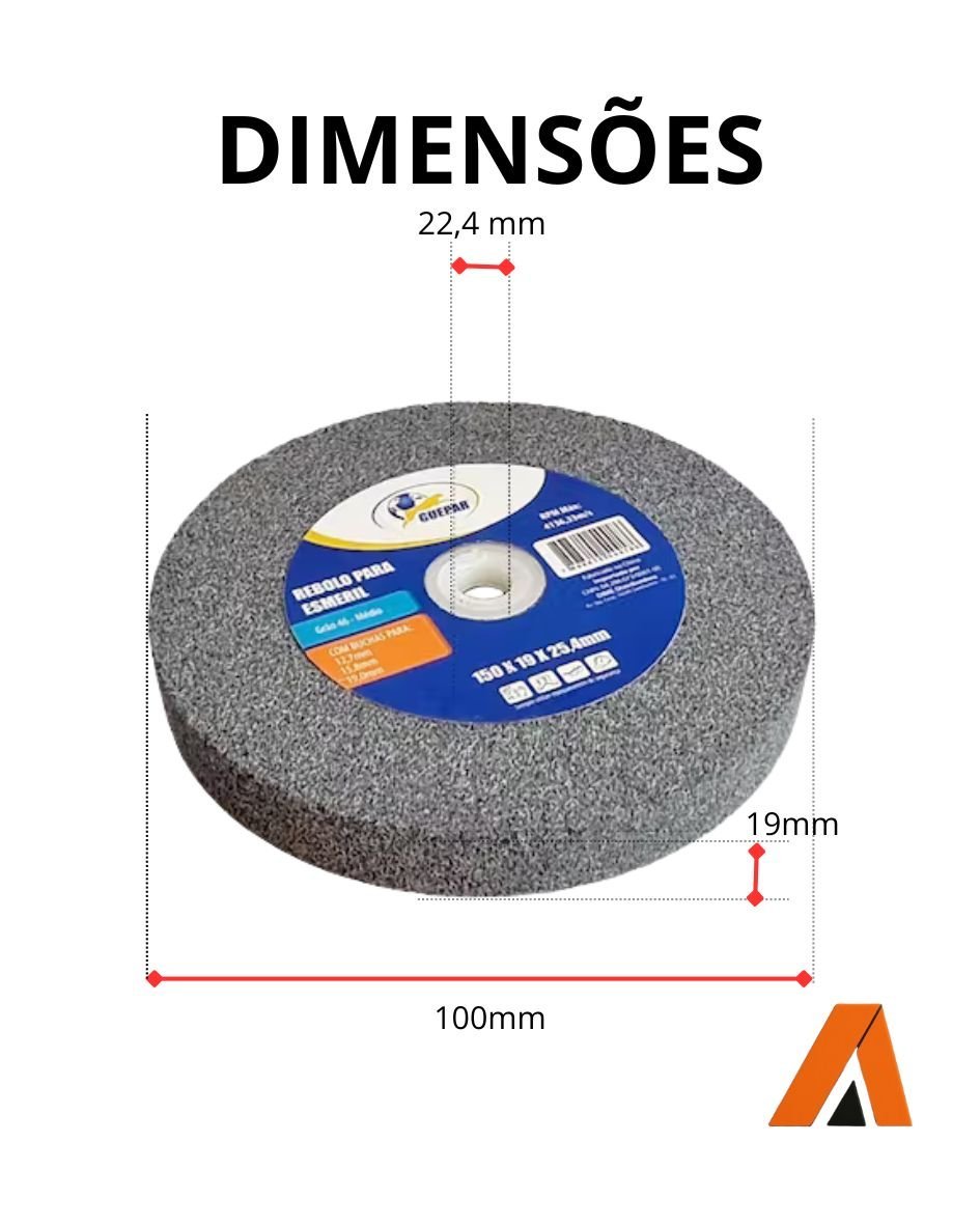 Rebolo Para Esmeril 6" Grão 46 Com 3 Buchas Profissional - Imagem 4