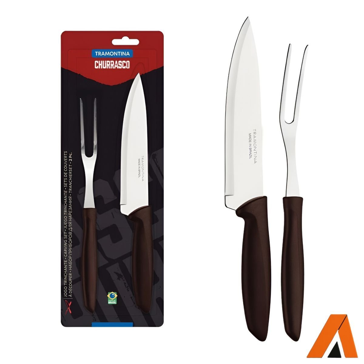 Jogo Trinchante Tramontina Aço Inox e Cabos Pretos 2 Peças