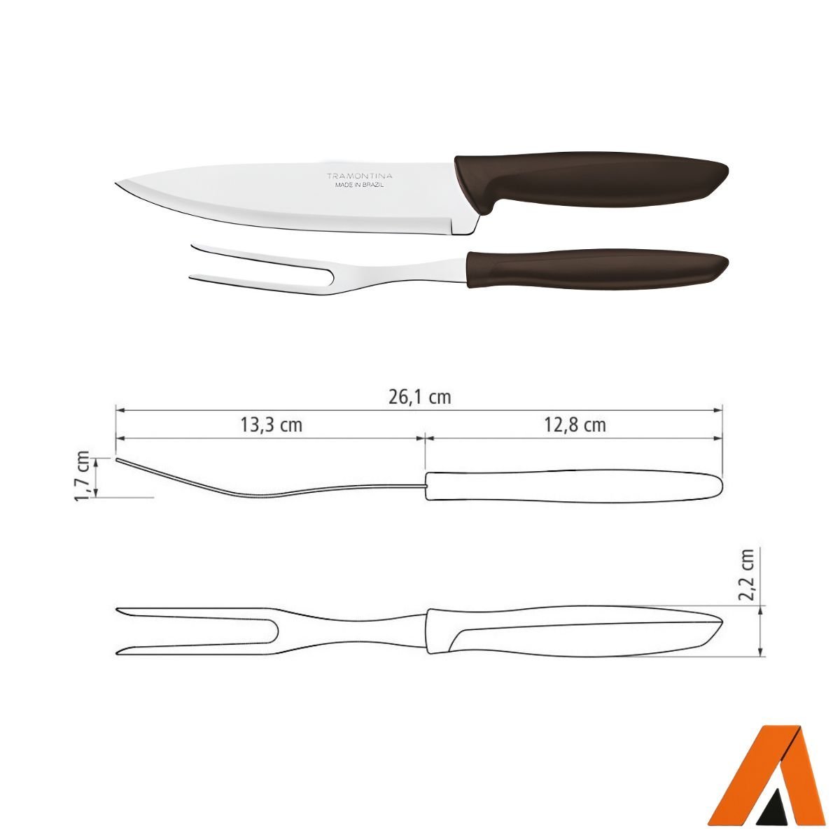 Jogo Trinchante Tramontina Aço Inox e Cabos Pretos 2 Peças - Image 5